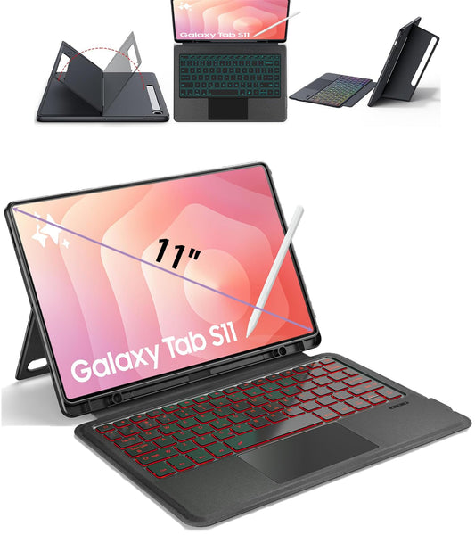 Funda para Teclado Samsung Galaxy Tab S11 11 Pulgadas OAWEEN Retroiluminado 7 Colores con Trackpad y Soporte para Bolígrafo S