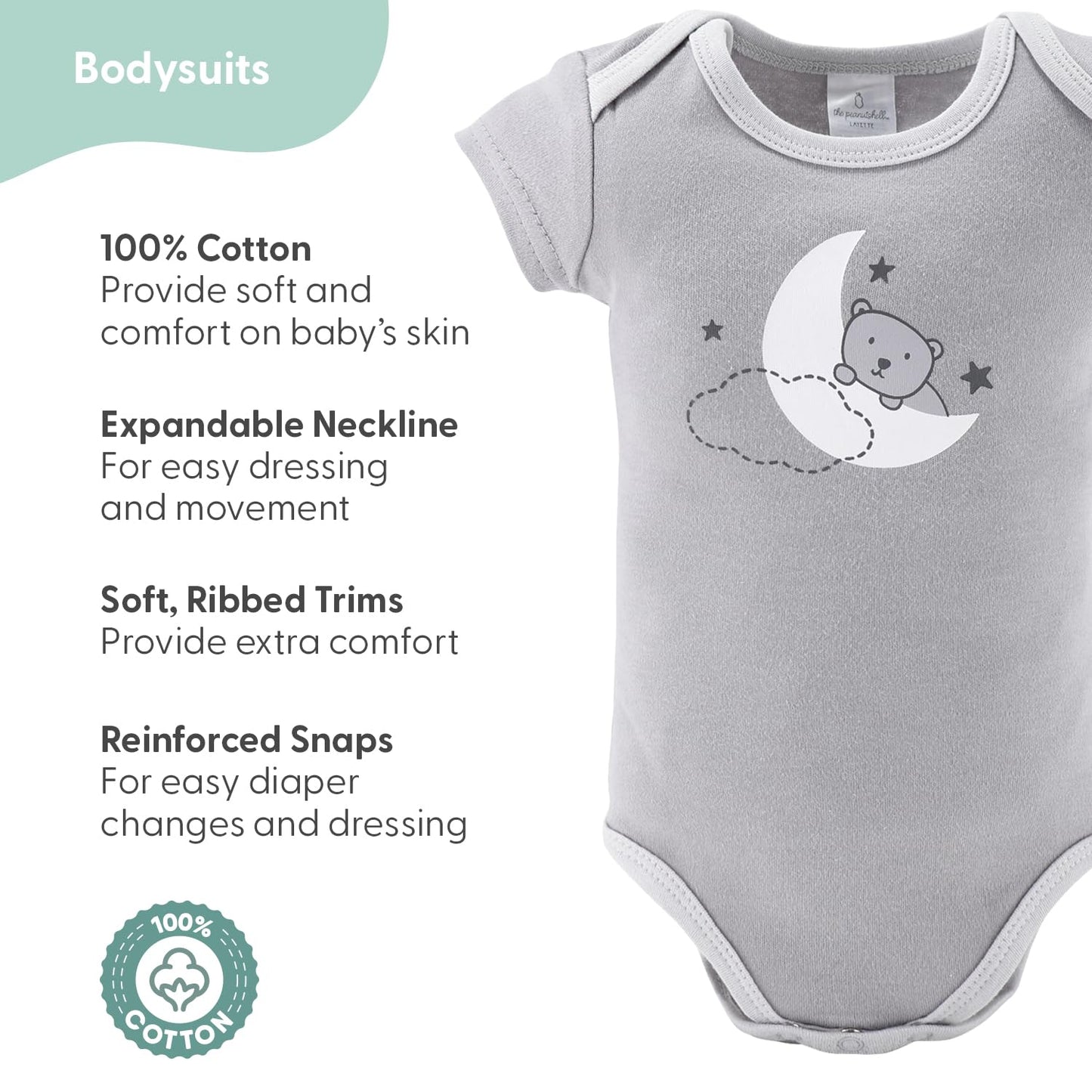 The Peanutshell - Juego de regalo de canastas para bebés y niñas, juego de regalo de 23 piezas, ropa y artículos esenciales para recién nacidos, ropa de niña de 0 a 3 meses, gris celestial y oso