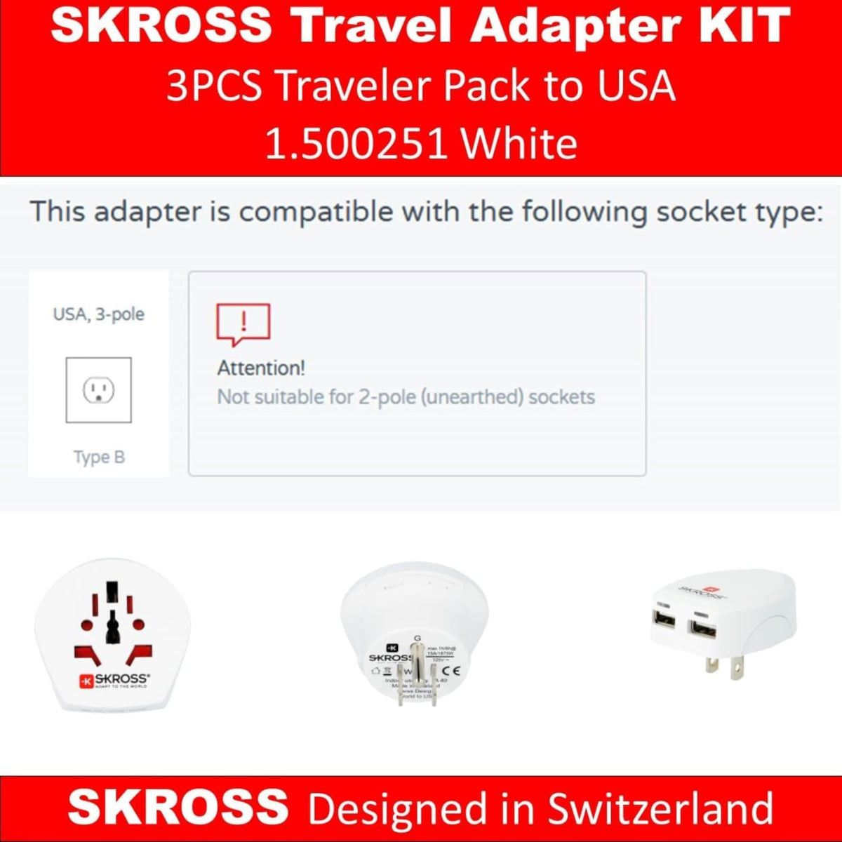Kit de Enchufe Adaptador de Viaje Skross Blanco para Viaje