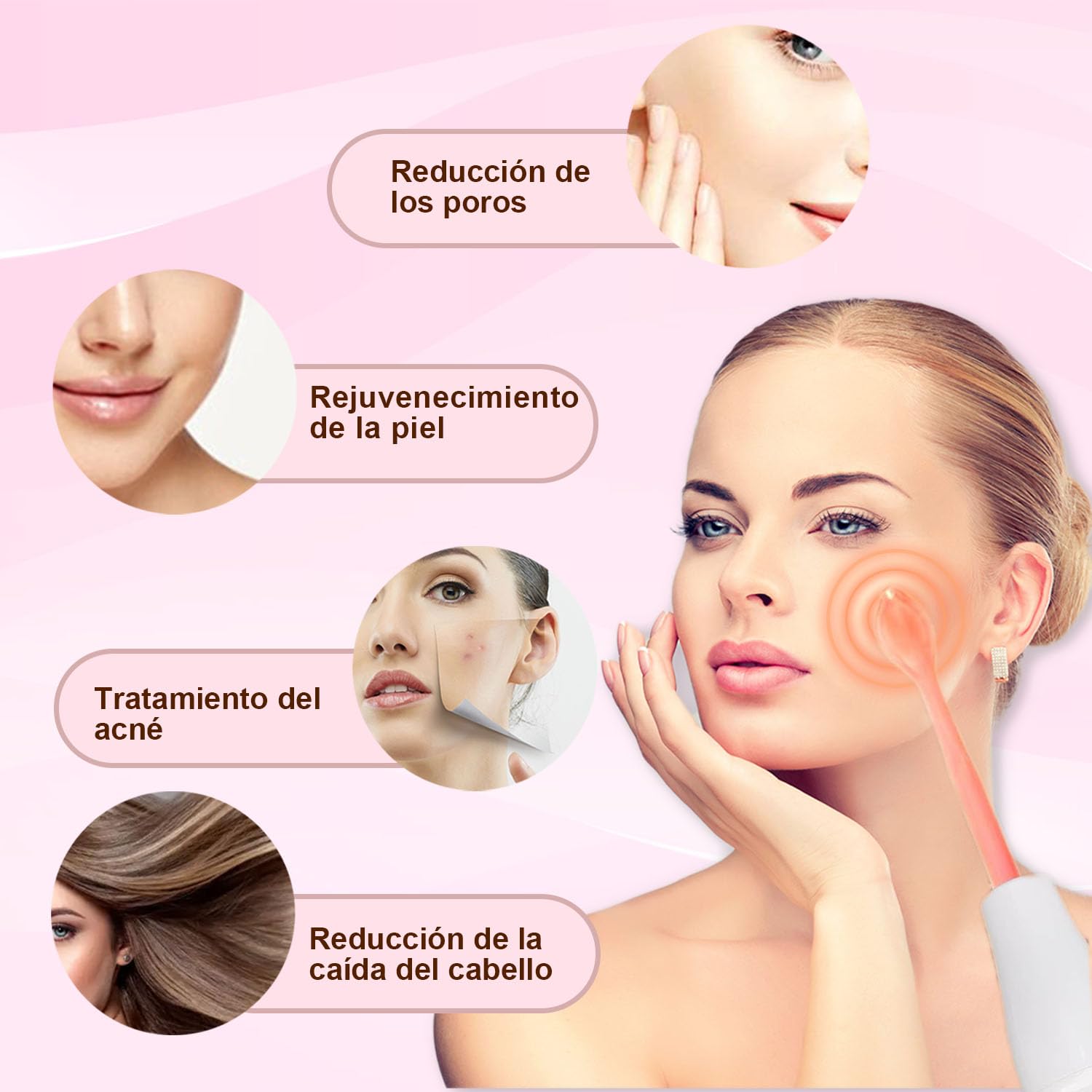 Bedpaws Máquina Facial de Alta Frecuencia Portátil de Mano con 4 Tubos Diferentes para Cuidado de la Piel