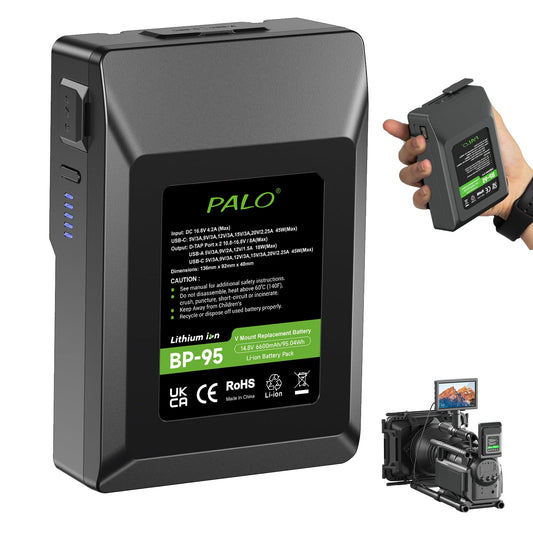 Batería de Montaje en V de 95 WH 14.4 V 6600 mAh, Carga de ayuno para videocámara de transmisión de Video, Compatible con Sony HDCAM, XDCAM, cámaras de Cine Digital y Otras videocámaras