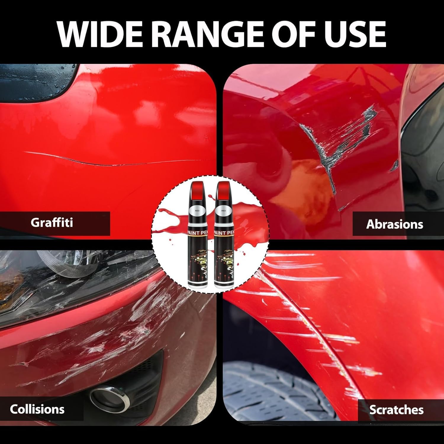 Car Scratch Remover Pen,POKYGO 3 PCS Bolígrafo Reparador, Pintura Retoque Automotriz, Restaurador de Pintura Automotriz, Lápiz de Pintura para Coche para Arañazos Menores,Cuidado del Coche (Rojo)