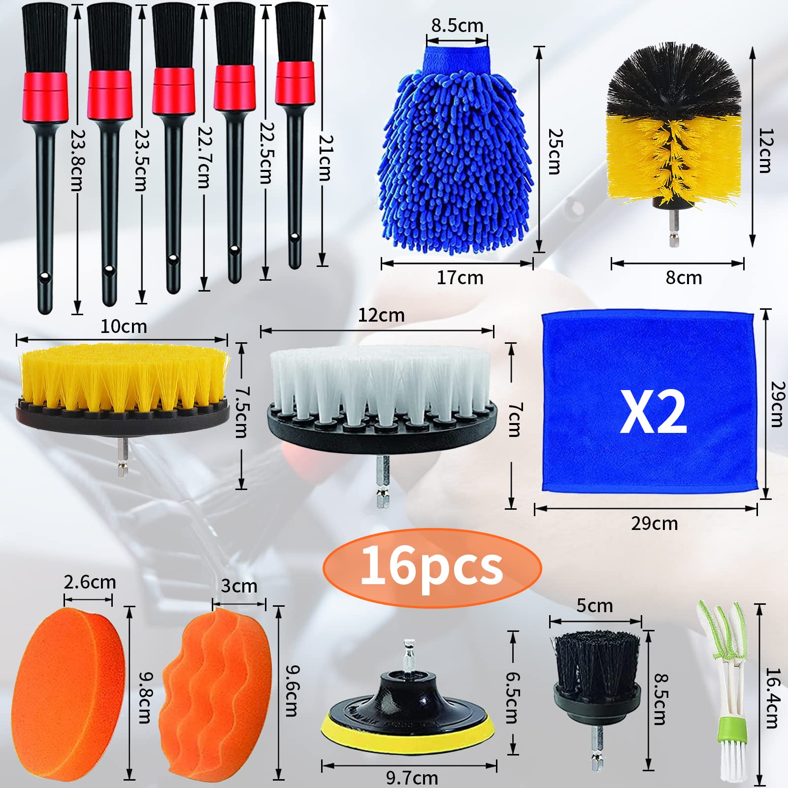 Kit de Cepillos para Detallar de Coche Azul 16 Piezas