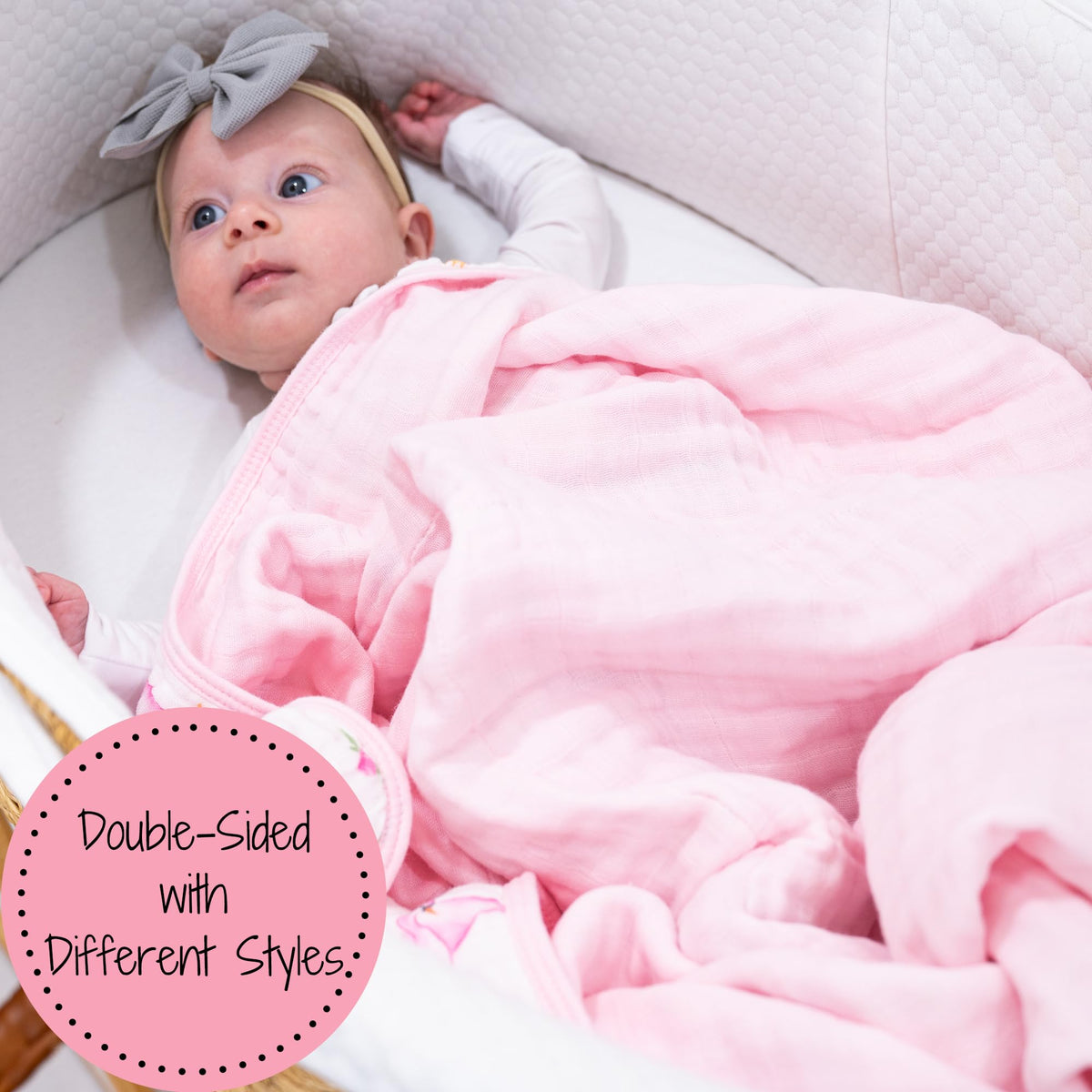 LollyBanks - Colcha de muselina para bebé, 6 capas, 100% algodón, 47 x 47 pulgadas, suave, ligera y transpirable para bebés y niños, manta acogedora para cuna para niñas, registro (estampado de cisne)