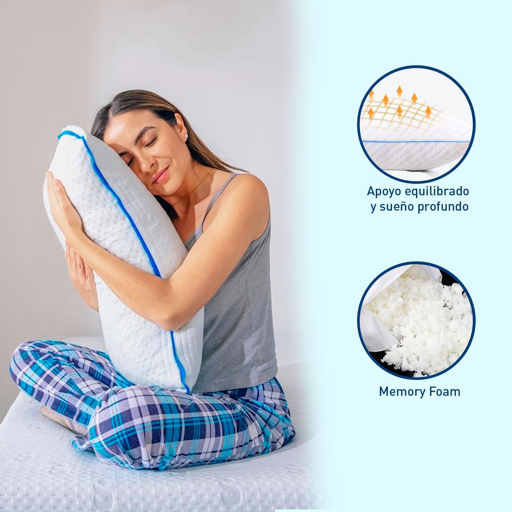 Bluelander Almohada Memory Foam, Pack de 2 Almohadas, 100% Memory Foam, Suavidad y Frescura, Hipoalergénica, Antibacterial, 64 * 45 Cm, Moldeables, Comodidad Garantizada, Soporte, Funda Lavable (2)