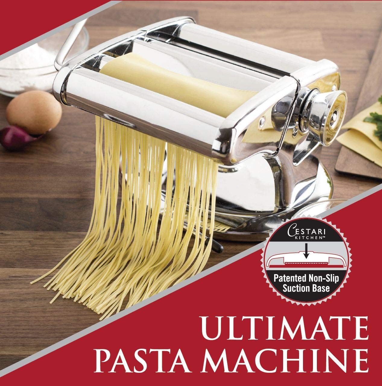 Máquina de pasta profesional para hacer pasta – Base de succión patentada única para uso antideslizante de máquina de rodillo de pasta de acero inoxidable – 150 mm – Fabricador de fideos y rodillo de masa por Cestari