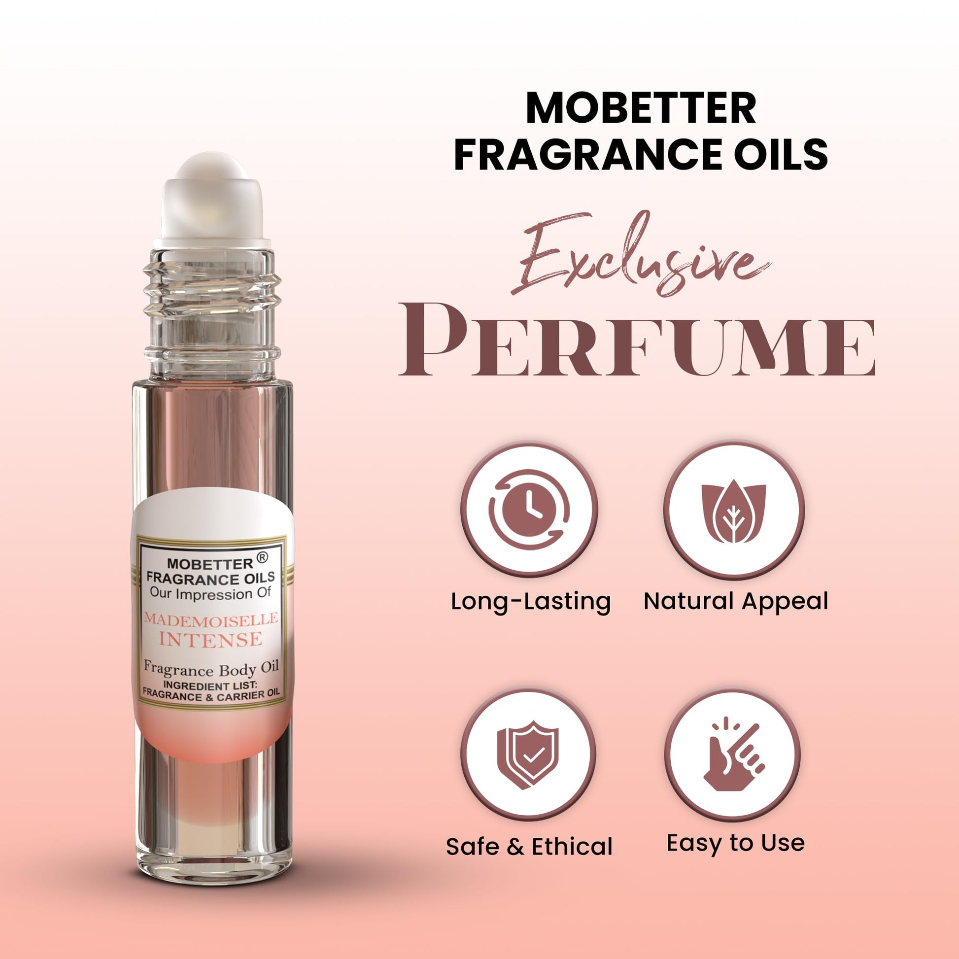MoBetter Fragrance Oils ' Our Impression of C o c o Mademoiselle Intense para mujeres, fragancia de aceite corporal de 1/3 onzas, rollo en botella de vidrio
