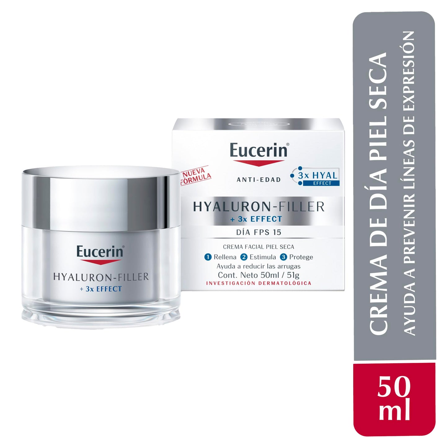 Eucerin Crema dia FPS 15+ ácido hialurónico Hyaluron Filler, 50 ml