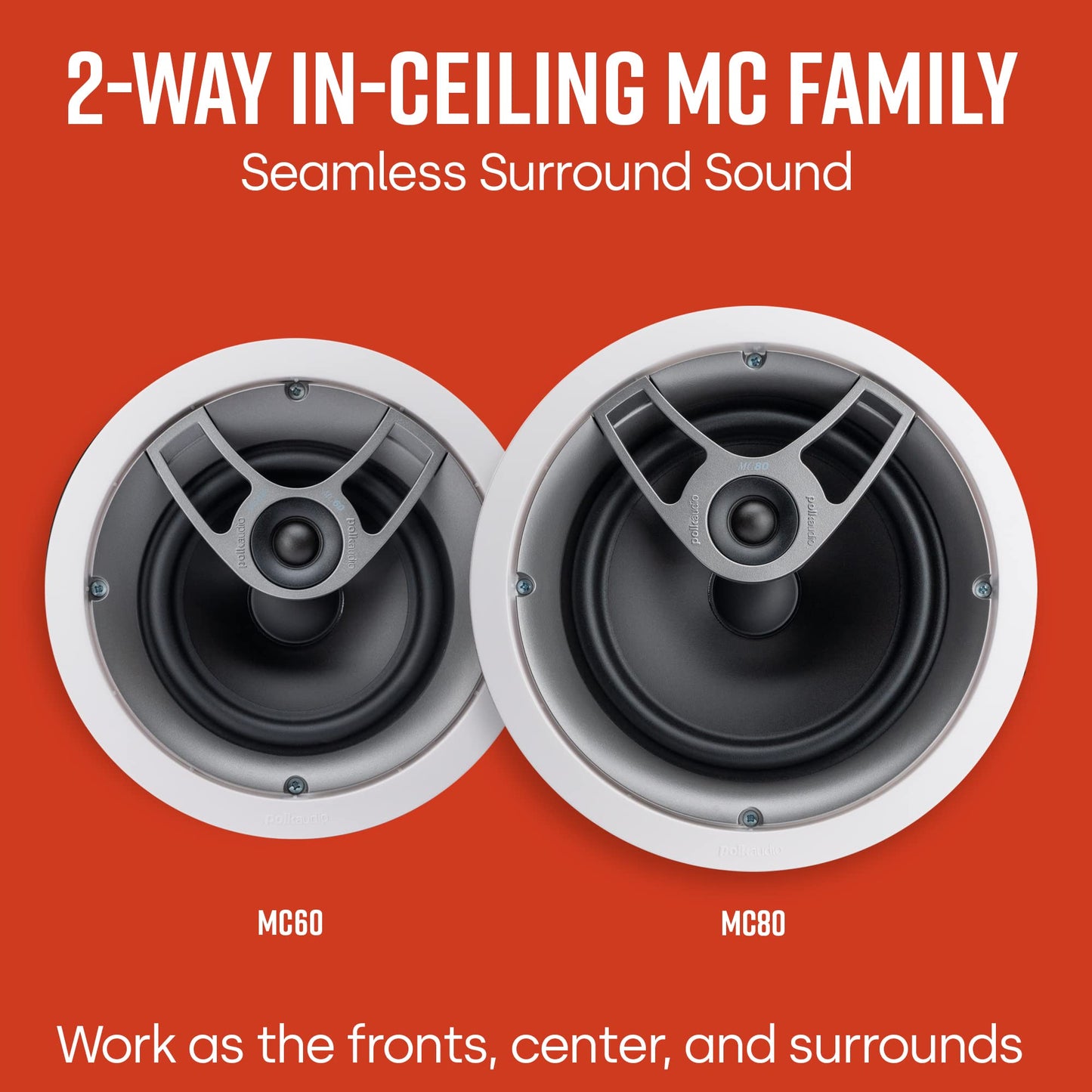 Polk Audio MC80 Altavoz de 2 vías en el Techo de 8 Pulgadas (Individual) | Audio Incorporado dinámico | Perfecto para Zonas húmedas Interiores y Cerradas | Baños, cocinas, Patios | Blanco
