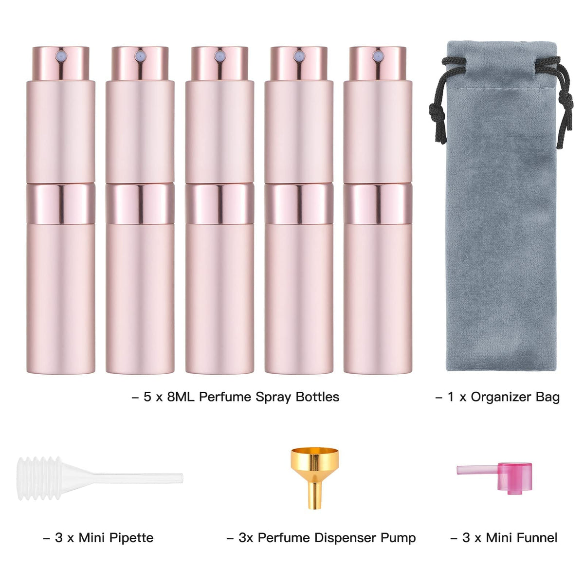5PCS 8ml Travel Perfume Atomizer Refillable, Mini Cologne Spray Bottle Empty, Small Aftershave Sprayer for Liquid Dispenser (Pink)