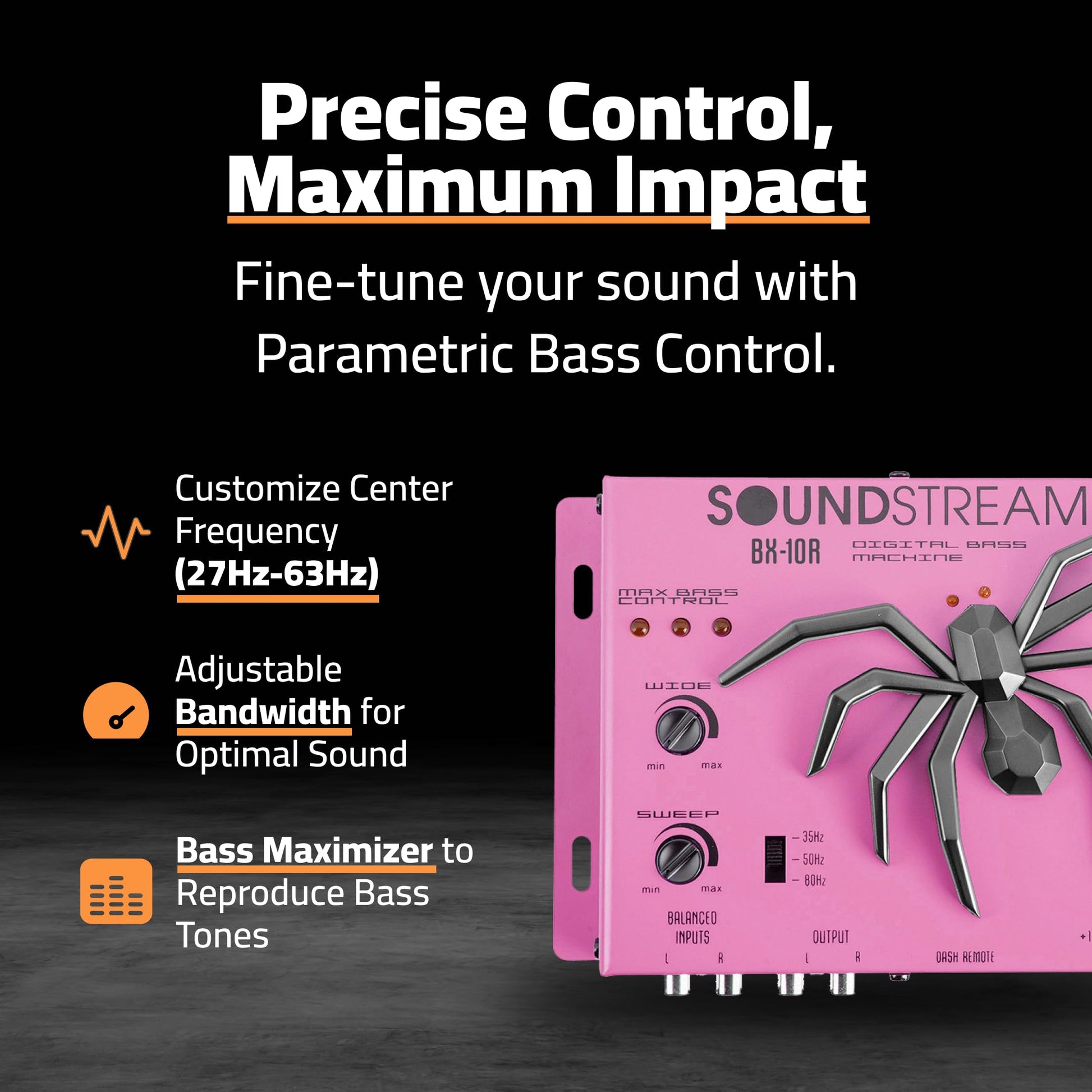 Procesador de Restauración de Graves Soundstream BX-10X Negro con Ecualizador Paramétrico y Control Remoto para Audio de Coche