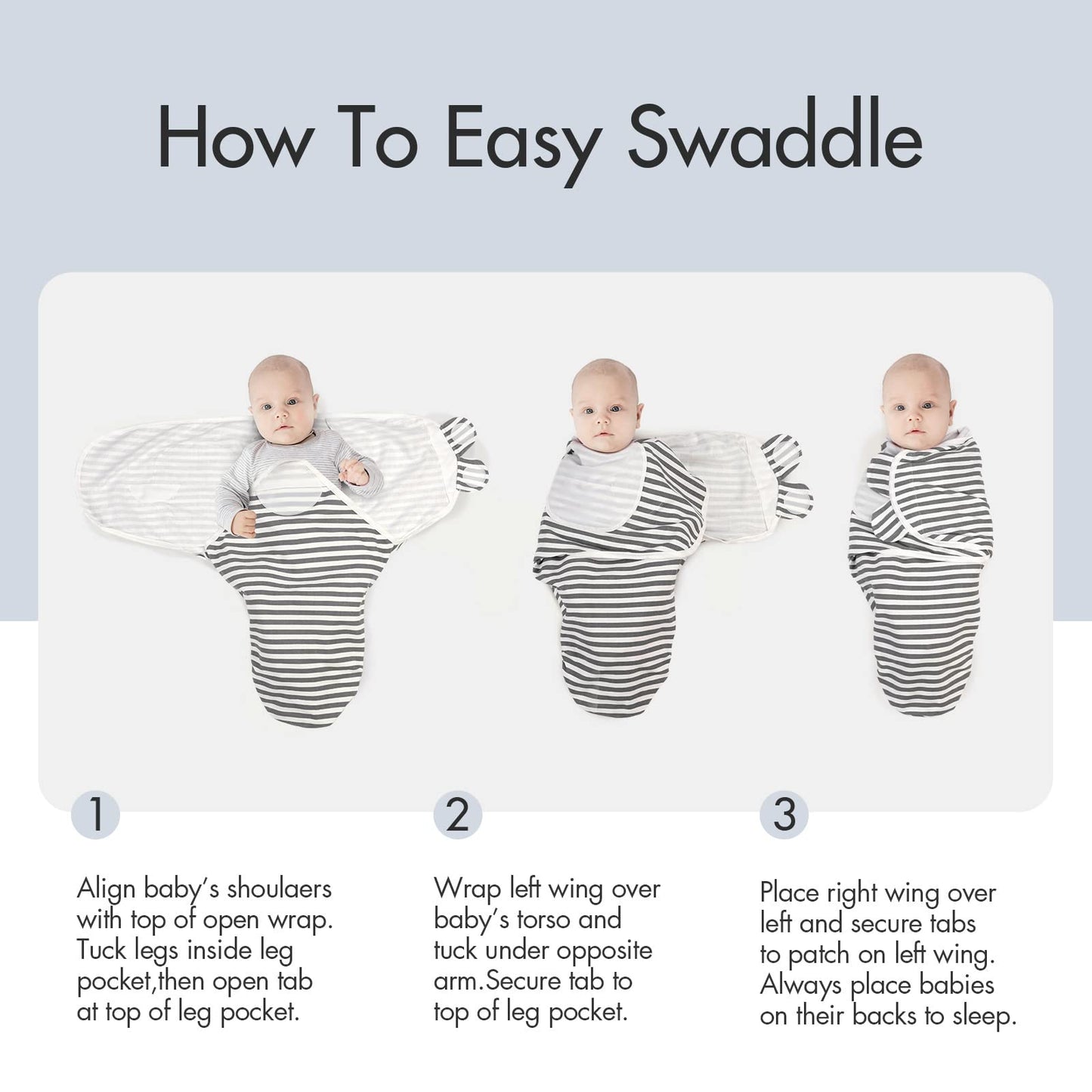 GLLQUEN BABY - Mantas para bebé niño y niña, de 3 a 6 meses, estrella de elefante gris y rayas, juego de 3 unidades, saco de dormir ajustable para recién nacido, (mediano/grande)