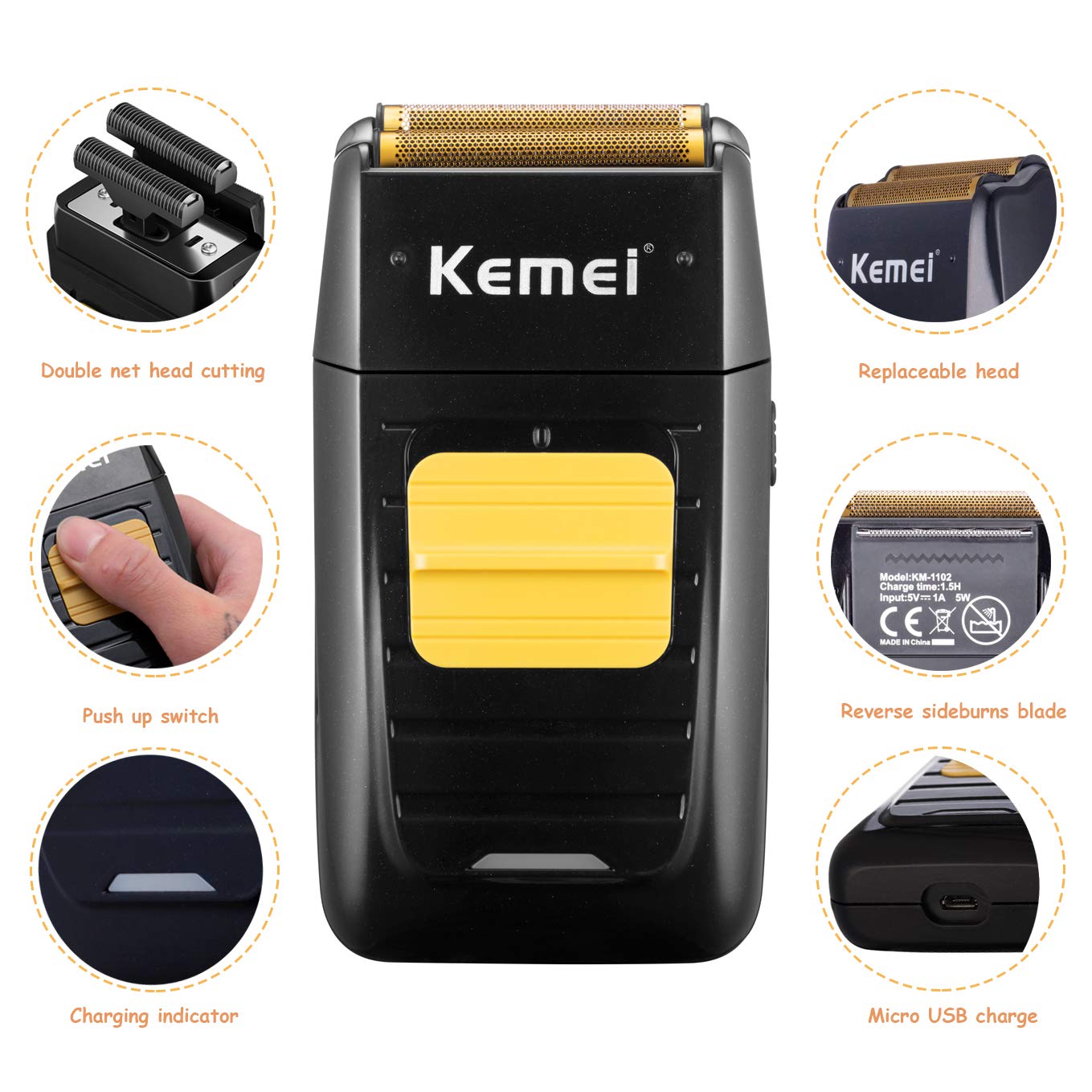Maquinilla de Afeitar Eléctrica KEMEI Recargable para Hombre