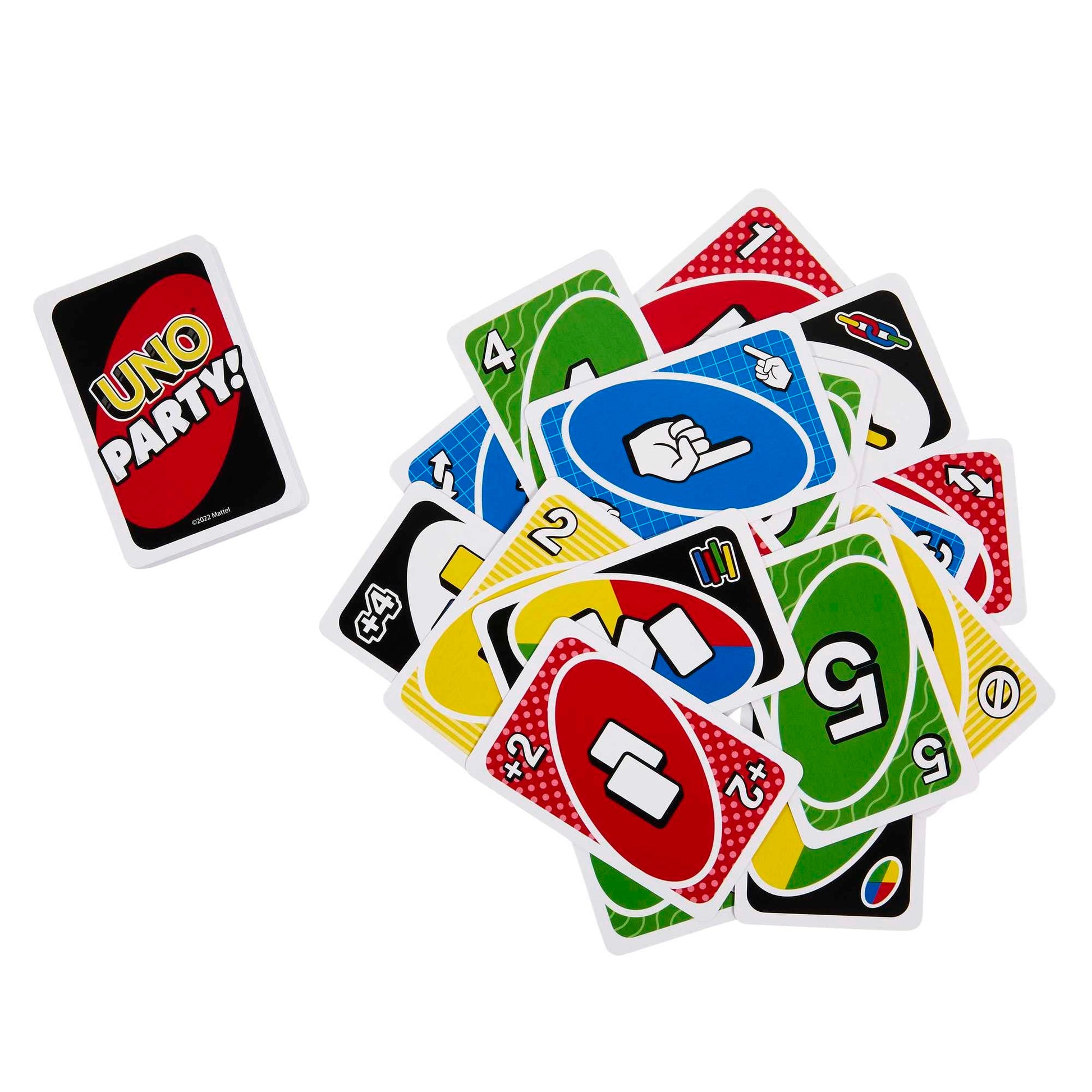 Juego de Cartas UNO Mattel Games Party con Tarjetas Adicionales y Reglas Especiales para Niños de 7 Años en Adelante