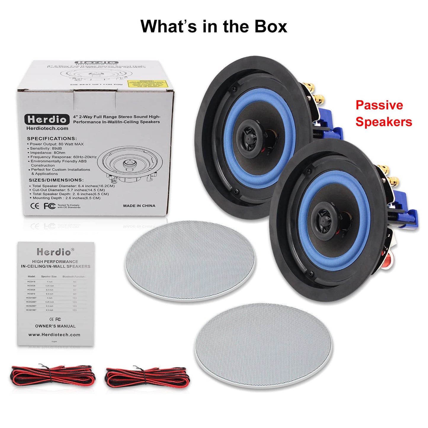 Herdio HCS418 de 4 pulgadas, 160 W, montaje empotrado de 2 vías en el techo en la pared, altavoces pasivos ideales para baño, cocina, sala de estar, oficina (un par)