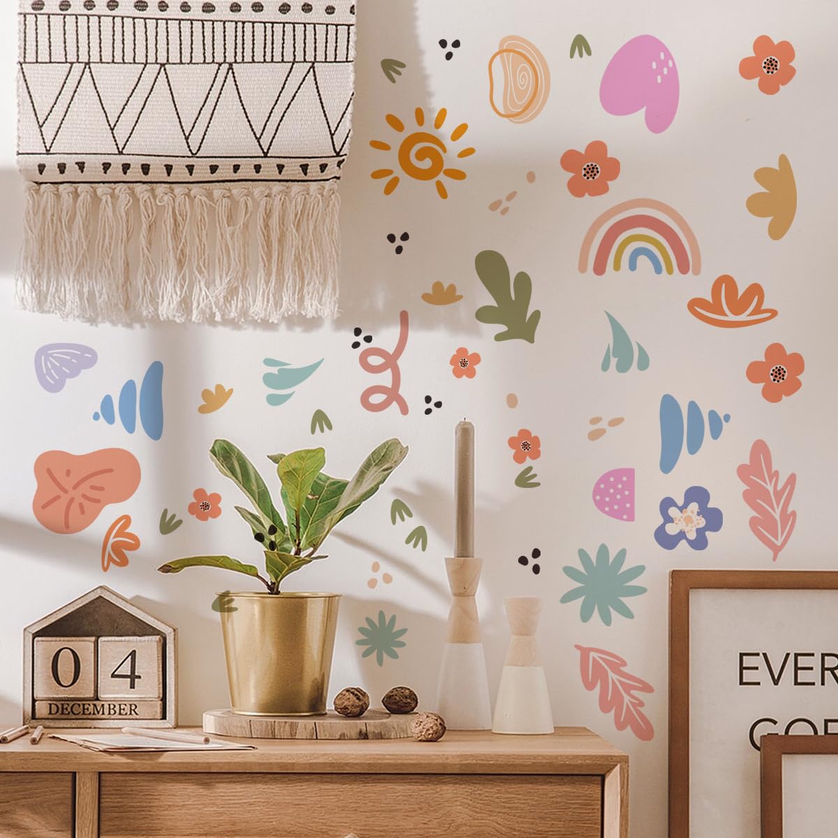 Calcomanías de pared con formas abstractas, juego gigante de calcomanías de pared, modernas calcomanías de pared, coloridas, arco iris, pegatinas de patrón (pegatinas de pared irregulares - 3)