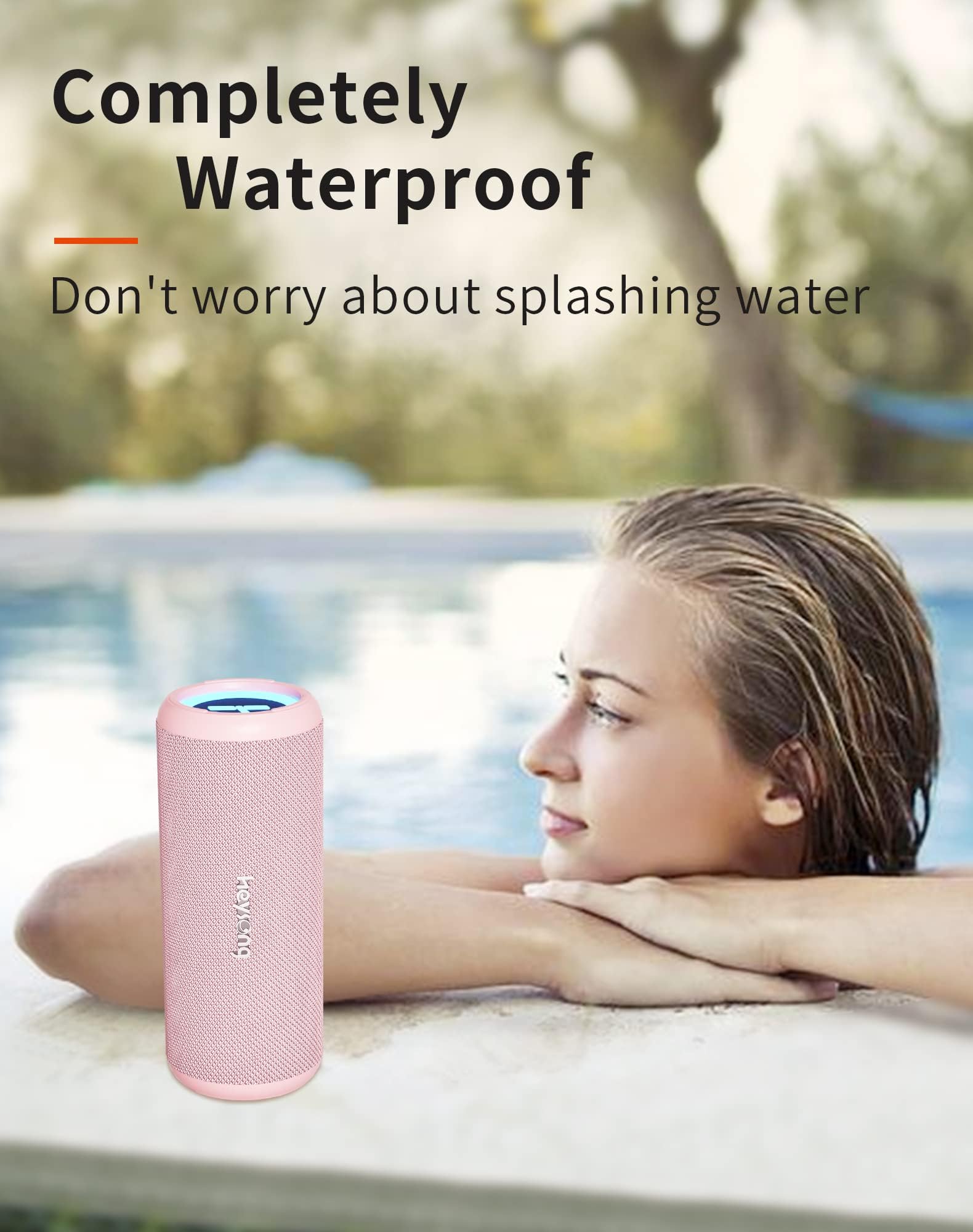 HEYSONG Bocina Bluetooth 5.3 30W para Fiestas Luz RGB, Altavoz Portátil Impermeable IPX6, AUX, Micro SD,TF Tarjeta, USB, stéreo de Doble emparejamiento bocinas para Viaje, Fiesta, Hogar - Rosa