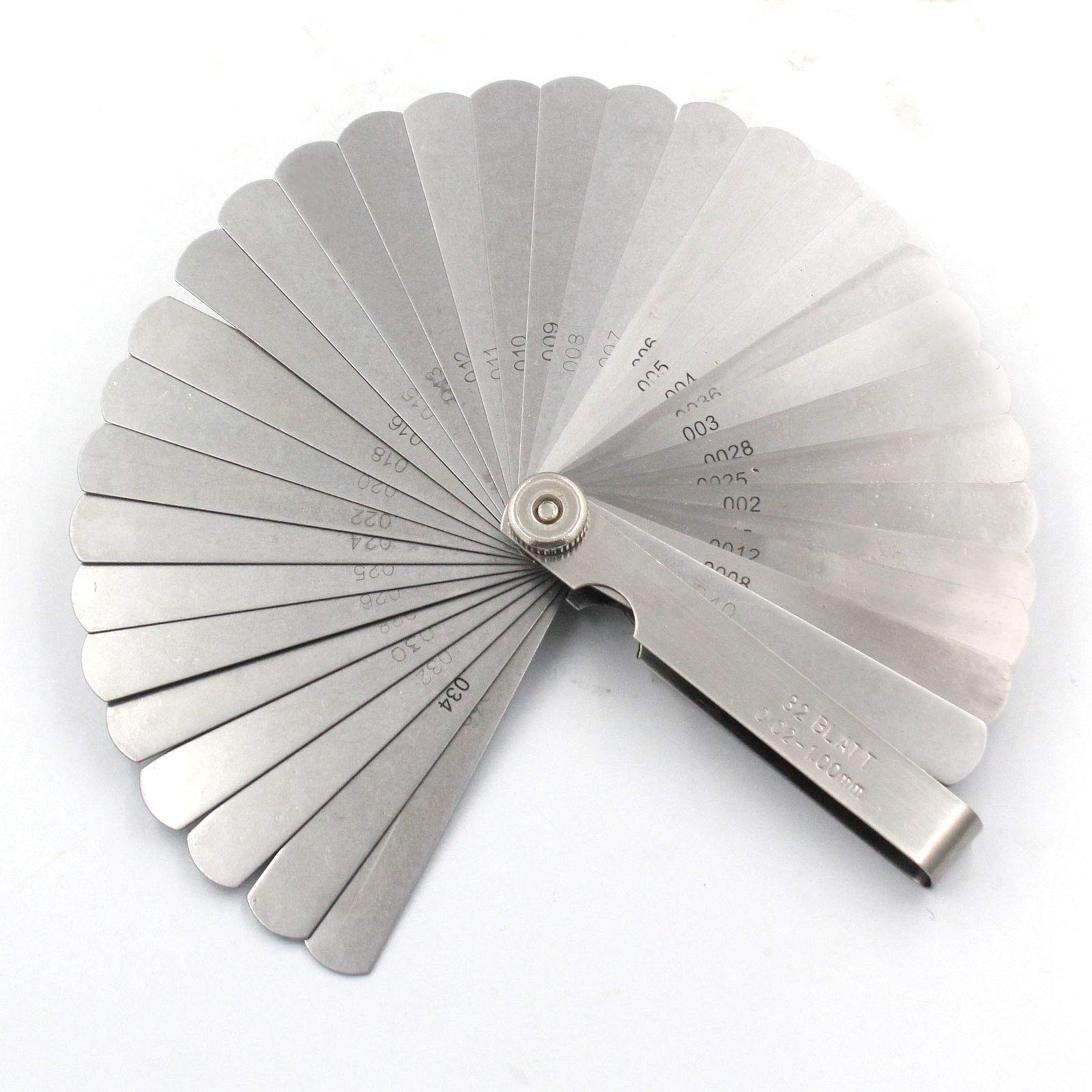 Calibre de acero inoxidable, calibre universal estándar SAE y válvula de compensación métrica, calibre de espesor, herramienta de hoja de 32 piezas para medir anchura/grosor de espacio