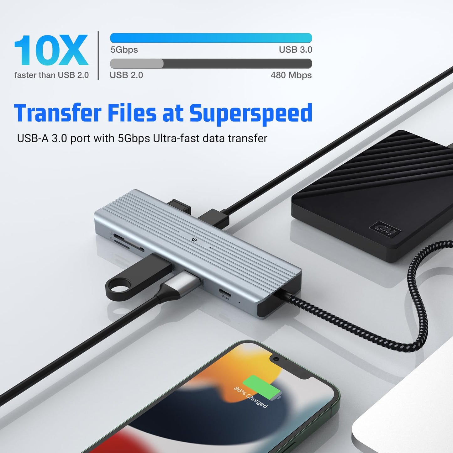 Hub USB C Tymyp10 Plata 4K HDMI y LAN RJ45 para Mac Pro/Air y Windows Surface Pro 7