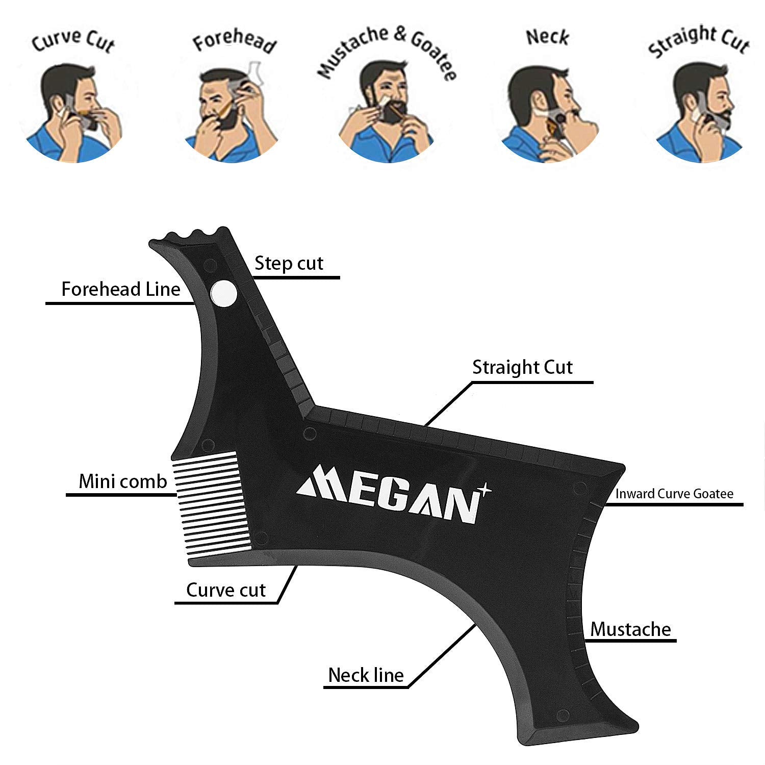 El kit de herramientas para dar forma a la barba Megan para hombres incluye un peine moldeador, una maquinilla de afeitar profesional de filo recto y 10 hojas de doble filo
