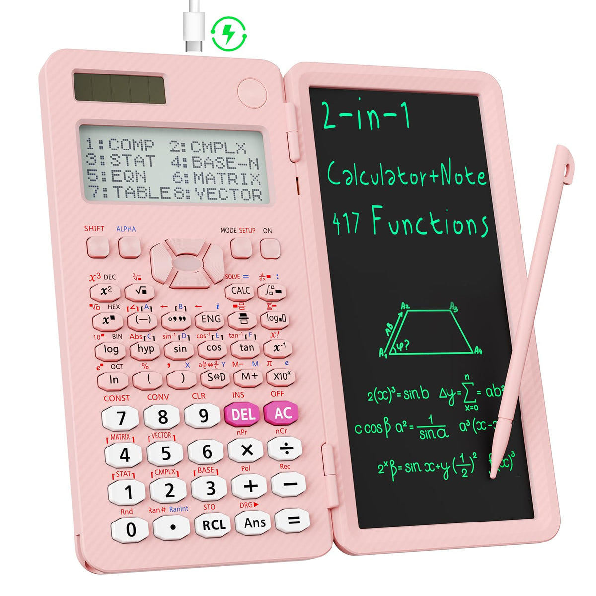Calculadora Científica Recargable ROATEE 991ES Negra con Visualización en 4 Líneas y Tablet de Escritura LCD para Estudiantes