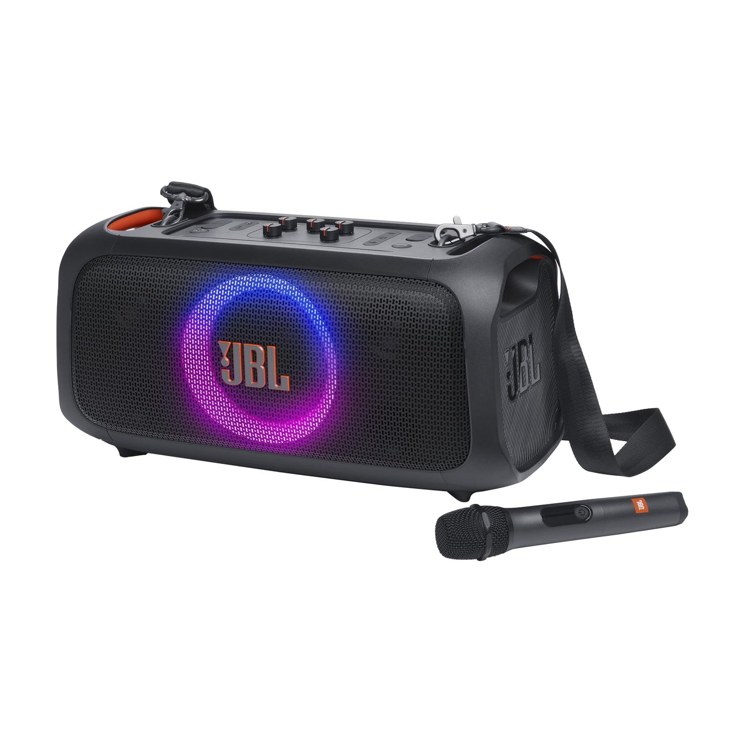 JBL PartyBox On-The-Go Essential Bocina Portátil Efecto Luz Bluetooth, 100W de Potencia, Reproducción 6 Horas, Resistente a Salpicaduras IPX4 - Negro