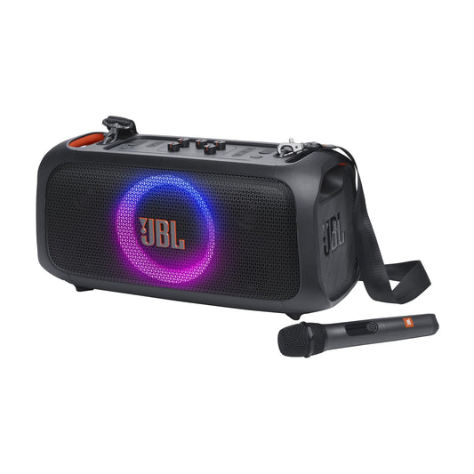JBL PartyBox On-The-Go Essential Bocina Portátil Efecto Luz Bluetooth, 100W de Potencia, Reproducción 6 Horas, Resistente a Salpicaduras IPX4 - Negro