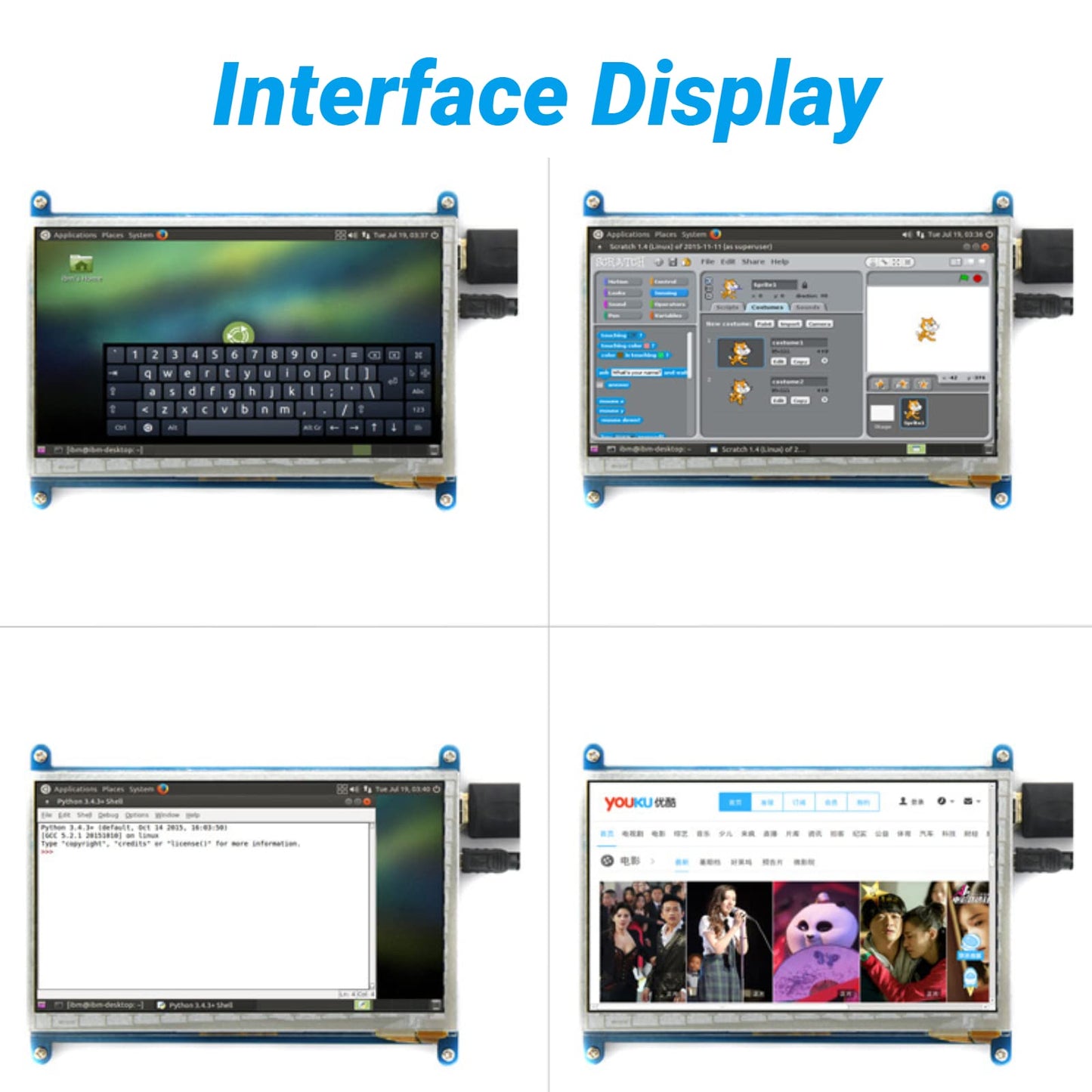 Yoidesu Pantalla táctil capacitiva de 7 Pulgadas para 3/2/1, 1024 × 600 Monitor portátil Full HD para Juegos con retroiluminación, Panel táctil HDMI, Compatible con