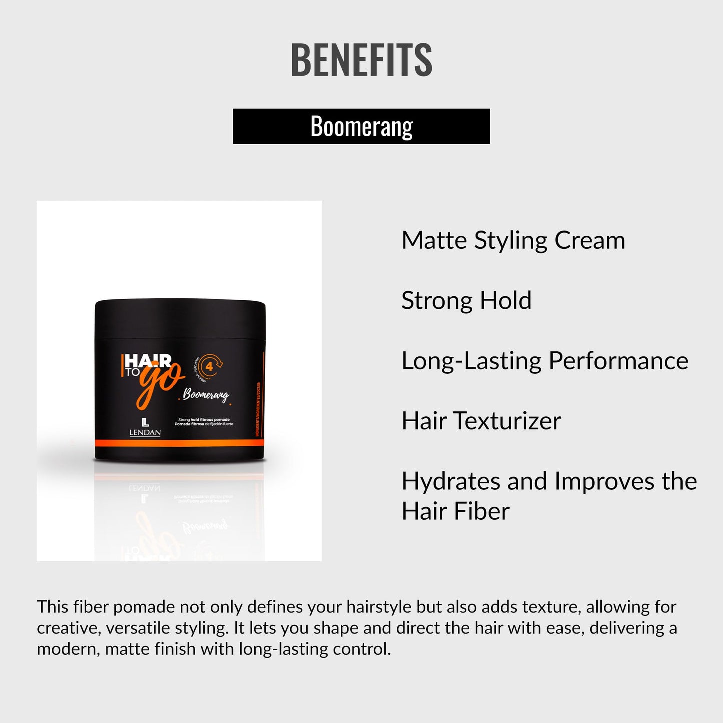 Lendan Hair To Go Boomerang Fibrous Pomade – Strong Hold & Matte Finish, 100ml