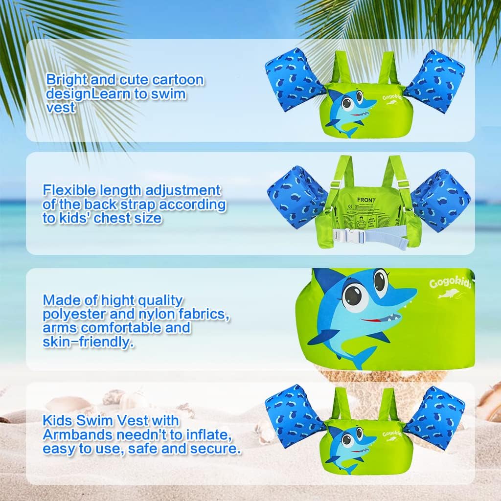 Gogokids Chaleco de natación para niños, flotadores para niñas y niños de 9-13-18-23 kg, flotadores de alberca con alas de Agua y Correa de Hombro para niños de 2-6 años