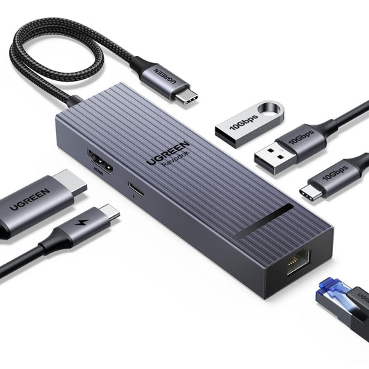 Adaptador USB C Hub UGREEN Revodok Plata con HDMI 4K y Carga 100W