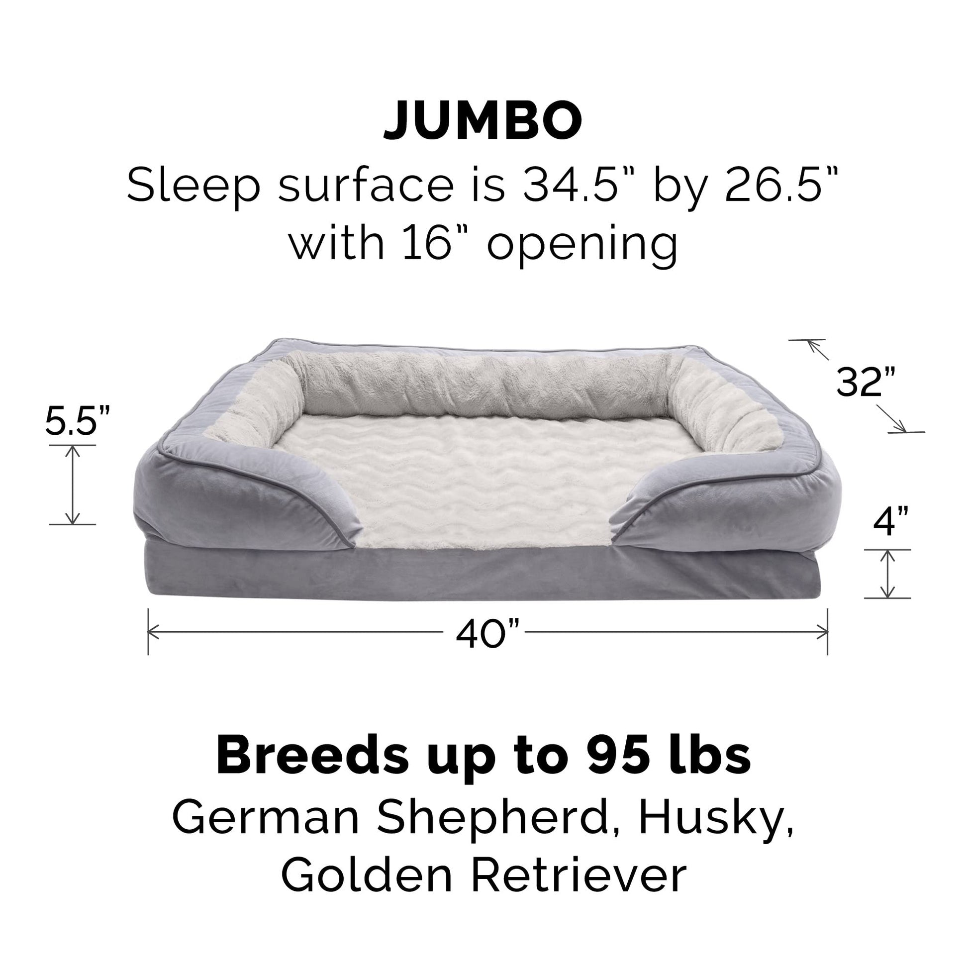 Furhaven Pet Bed for Dogs and Cats - Plush and Velvet Waves Perfect Comfort Sofa-Style Cooling Gel Foam Dog Bed, Removable Machine Washable Cover - Granite Gray, Jumbo (X-Large)