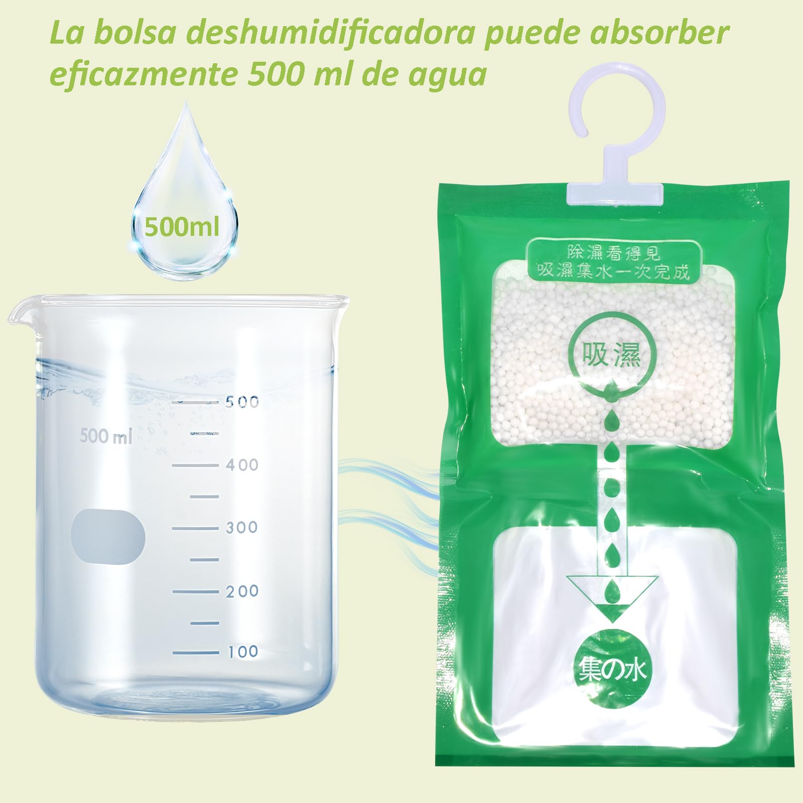Paquete de 10 Bolsas Antihumedad Colgantes, Deshumidificador para la Humedad - Absorbedor de Humedad Sin Fragancia, Proceso Visible, Previene Moho en Closet, Baño, Cocina, Sótano y Lavadero