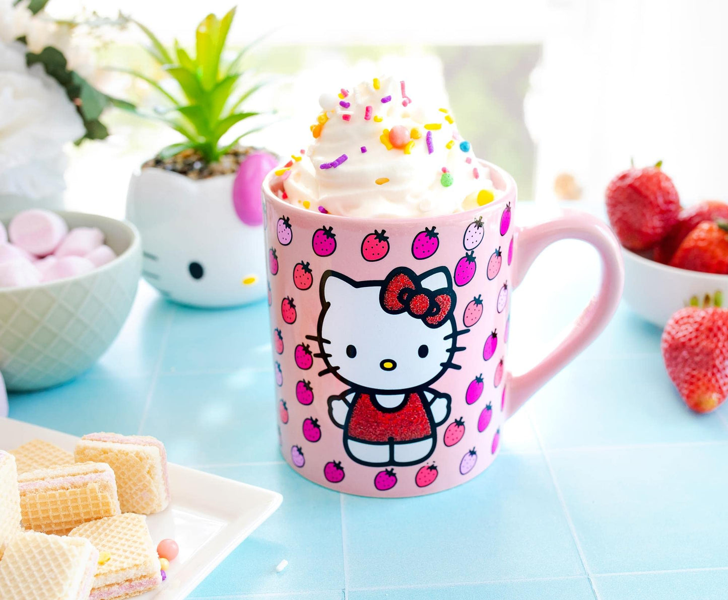 Taza de Cerámica Silver Buffalo rosa con Purpurina Hello Kitty