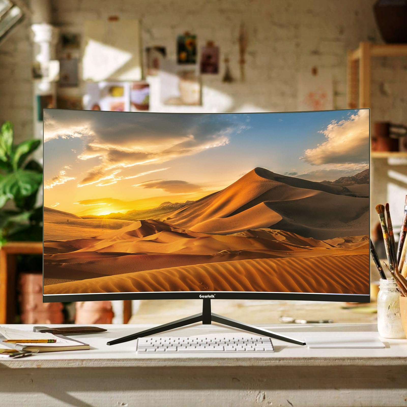 Gawfolk Monitor de Computadora Curvo de 32 Pulgadas QHD (2560 x 1440) 2K 1500R 75HZ VA Para Hogar, Oficina y Dormitorio