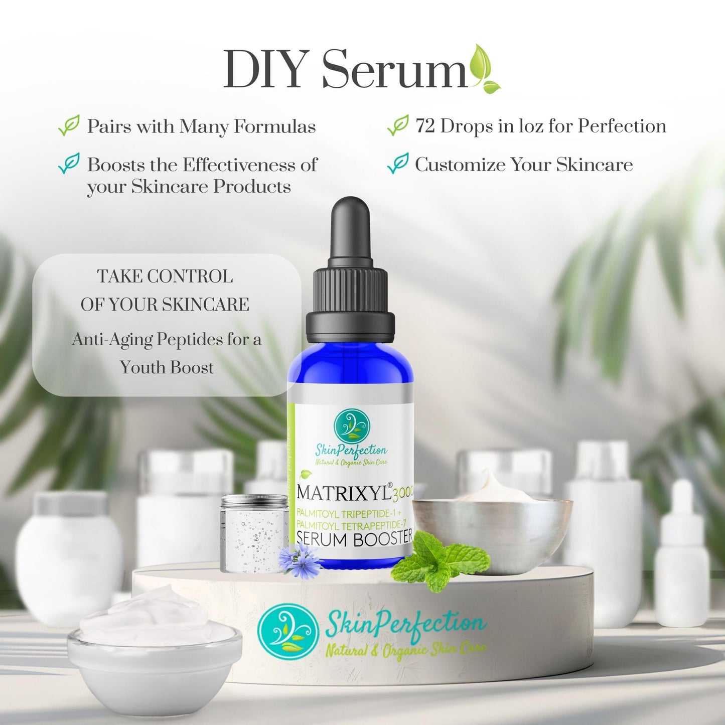 Skin Perfection Matrixyl 3000, Palmitoyl Oligopeptide and Tetrapeptide 7, Reduces the Appearance of Wrinkles and Brings Back a Youthful Look, This Is a Serum Booster to Make Your Own Anti Aging Skincare with Skin Perfection Lotion Making Supplies.