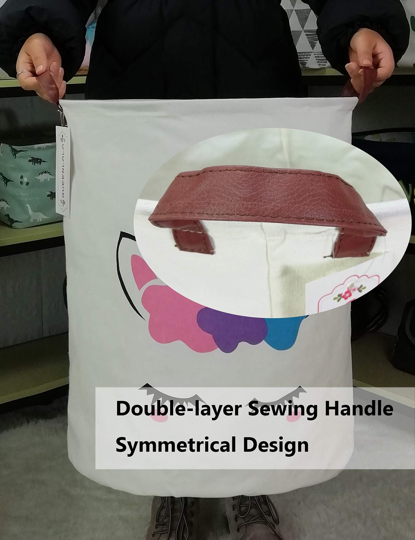 Cesta redonda impermeable para lavandería, cesta de lavandería para guardería, caja de juguetes para niños, cesta de regalo para pañales o juguetes de peluche, cesta de tela plegable (unicornio dorado