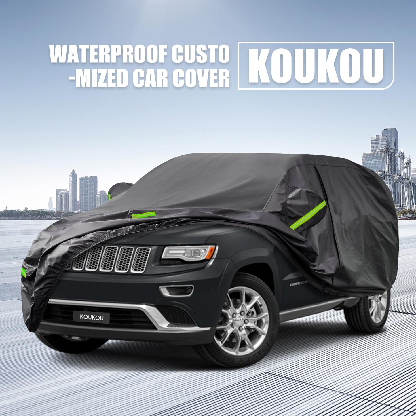 KouKou - Impermeable SUV Funda para Jeep Cherokee（2013-2025）, 6 Capas, Resistente al Viento, para Todo Tipo de Clima, para Exteriores, protección contra el Sol, la Lluvia, los Rayos UV, el Polvo