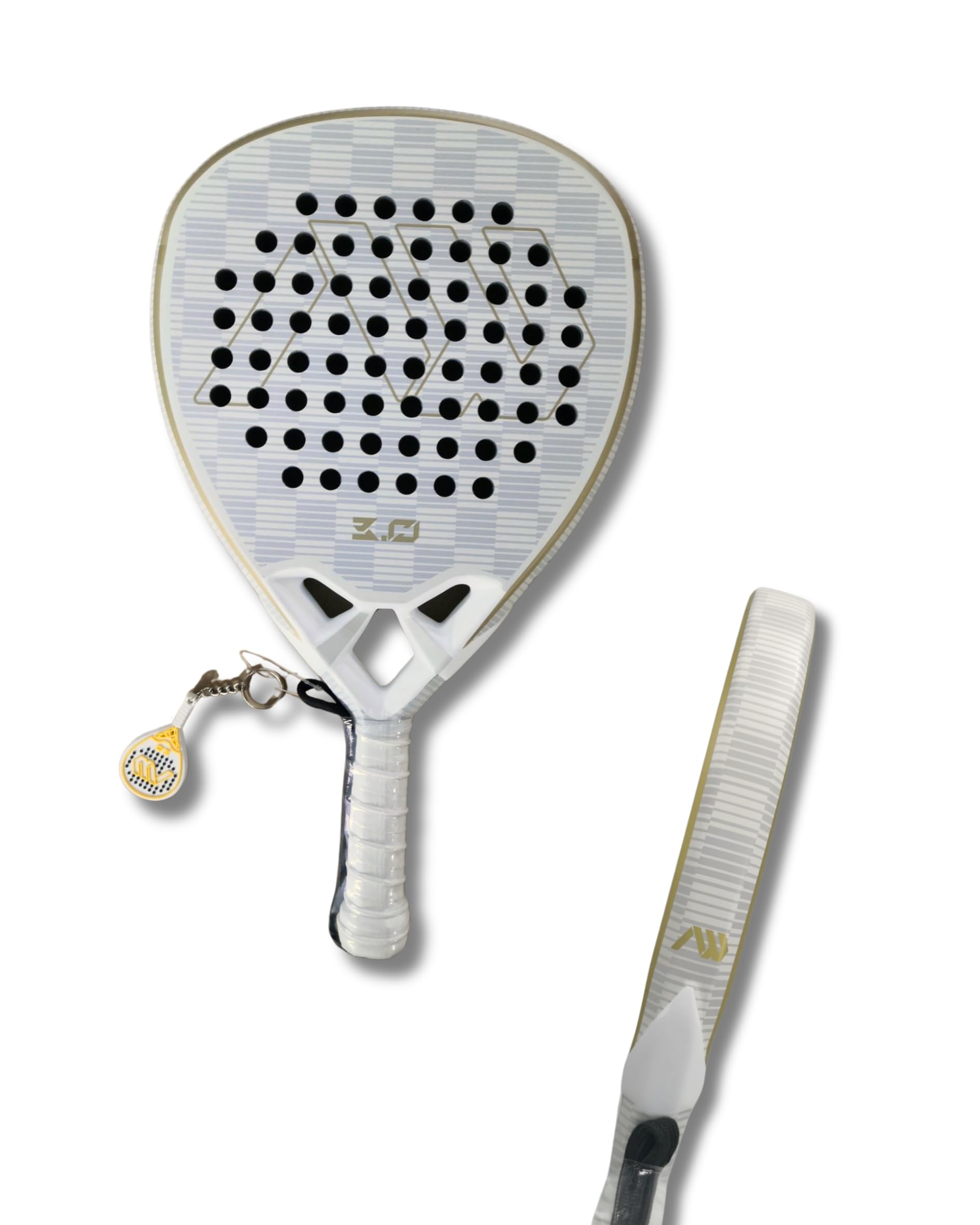 AW DEPORTES Pala de Padel 100% Fibra de Carbono 18K – Raqueta Deportiva con Tecnología Núcleo Goma EVA, 375 grs, AW 3.0 Striker Blanco