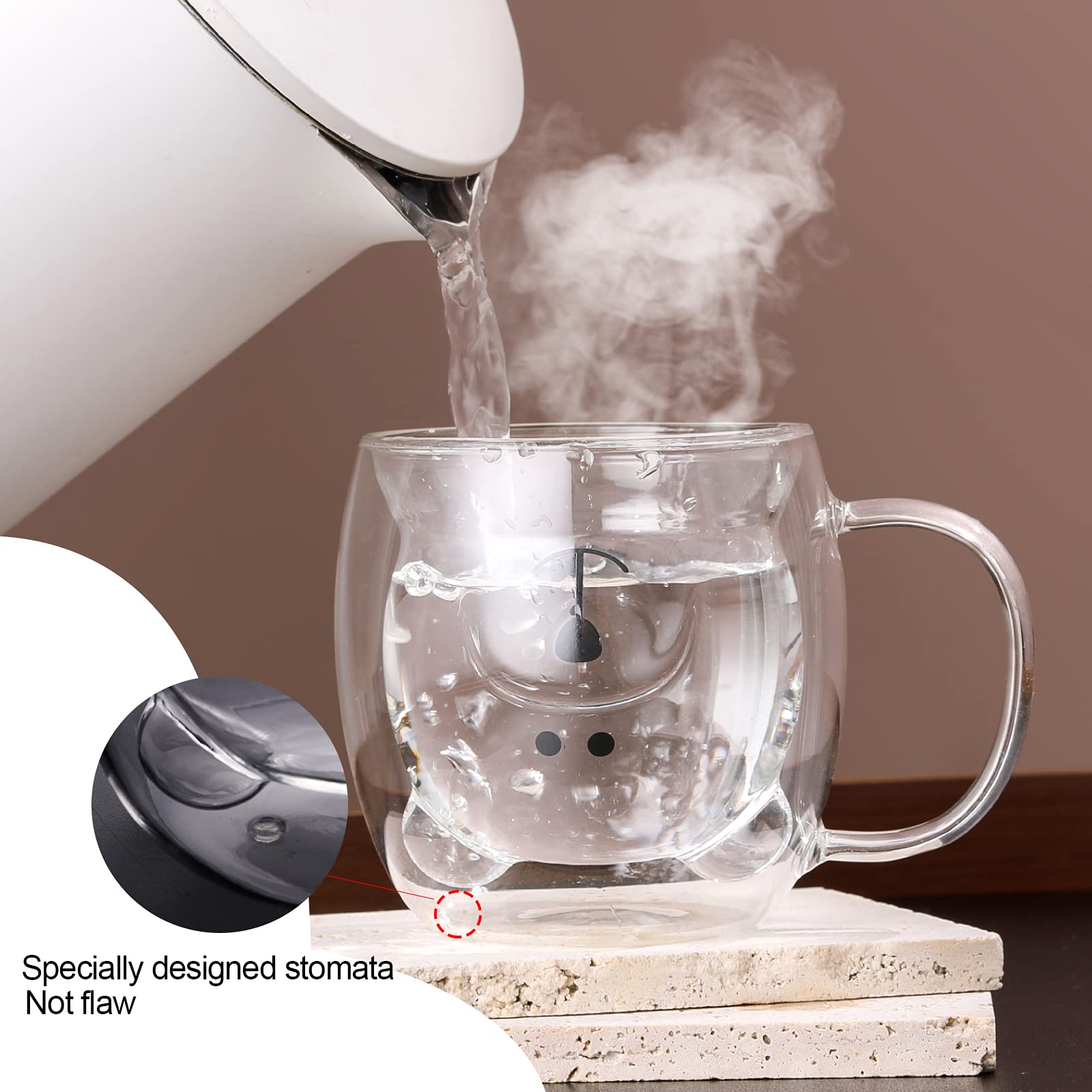 Juego de Tazas de Oso Lindo de Vidrio Transparente Doble Pared 8.5 oz