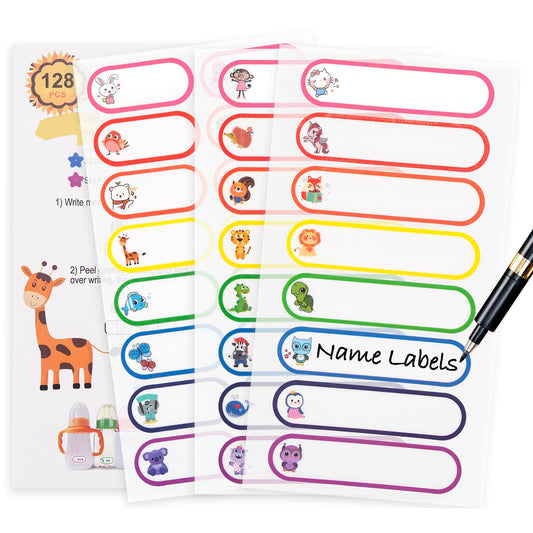Etiquetas para biberones de bebé para suministros de guardería, 128 etiquetas impermeables para guardería, autolaminadas, aptas para lavaplatos, etiquetas de nombre escolar para cosas de niños, etiquetas de nombre para botellas de agua de plástico