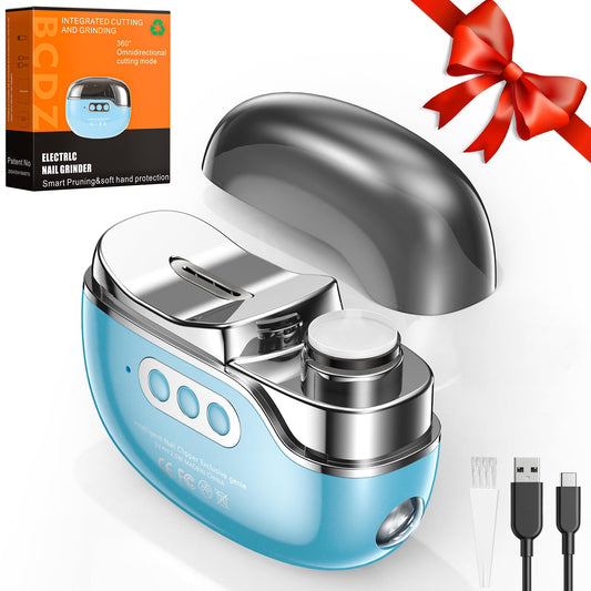 Blissleaf Cortaúñas eléctrico, lima de uñas eléctrica segura y fácil de usar, kit de cortaúñas para bebés y niños pequeños, con luz LED y estuche (azul)