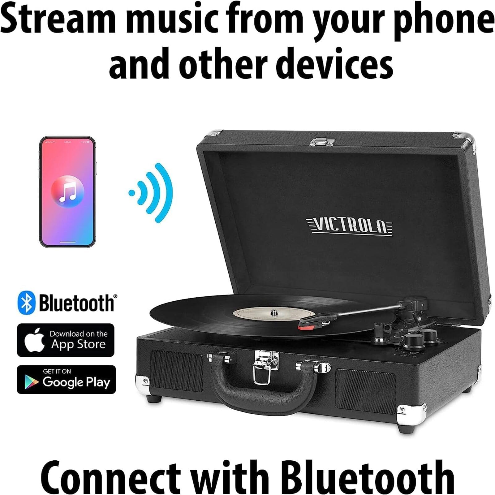 Tocadiscos Maleta Victrola Journey+ Bluetooth Café Oscuro con Bocinas Integradas para Vinilos 33-1/3, 45 y 78 RPM