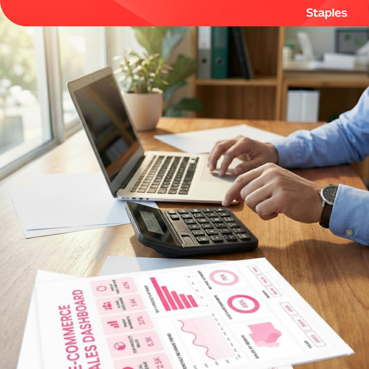 Calculadora Básica Staples Negro Solar y Batería de 10 Dígitos