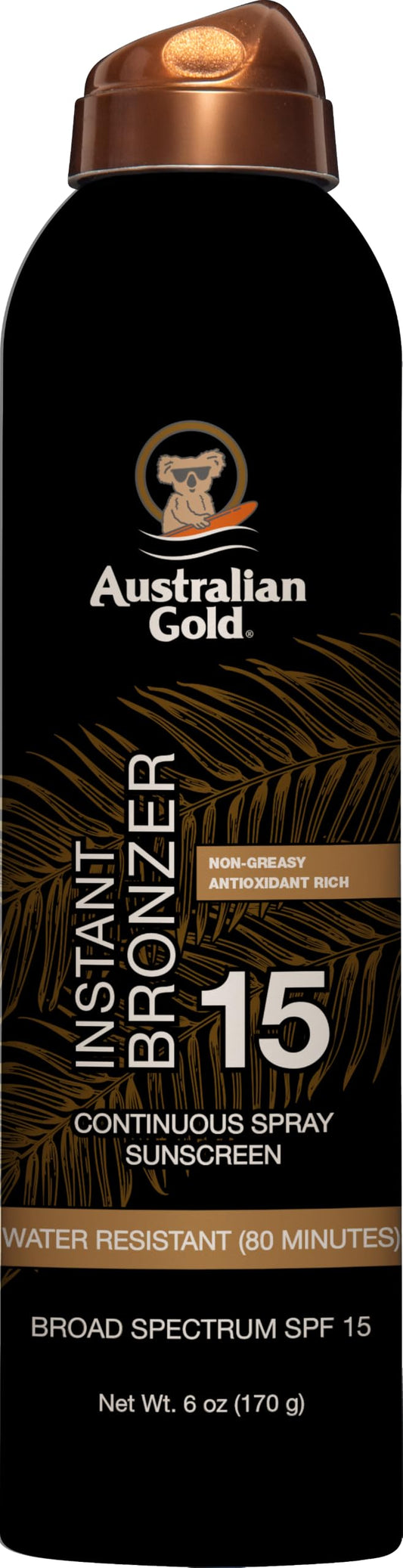 Protector Solar en Spray Australian Gold Resistente al Agua con Bronceador Instantáneo SPF 15