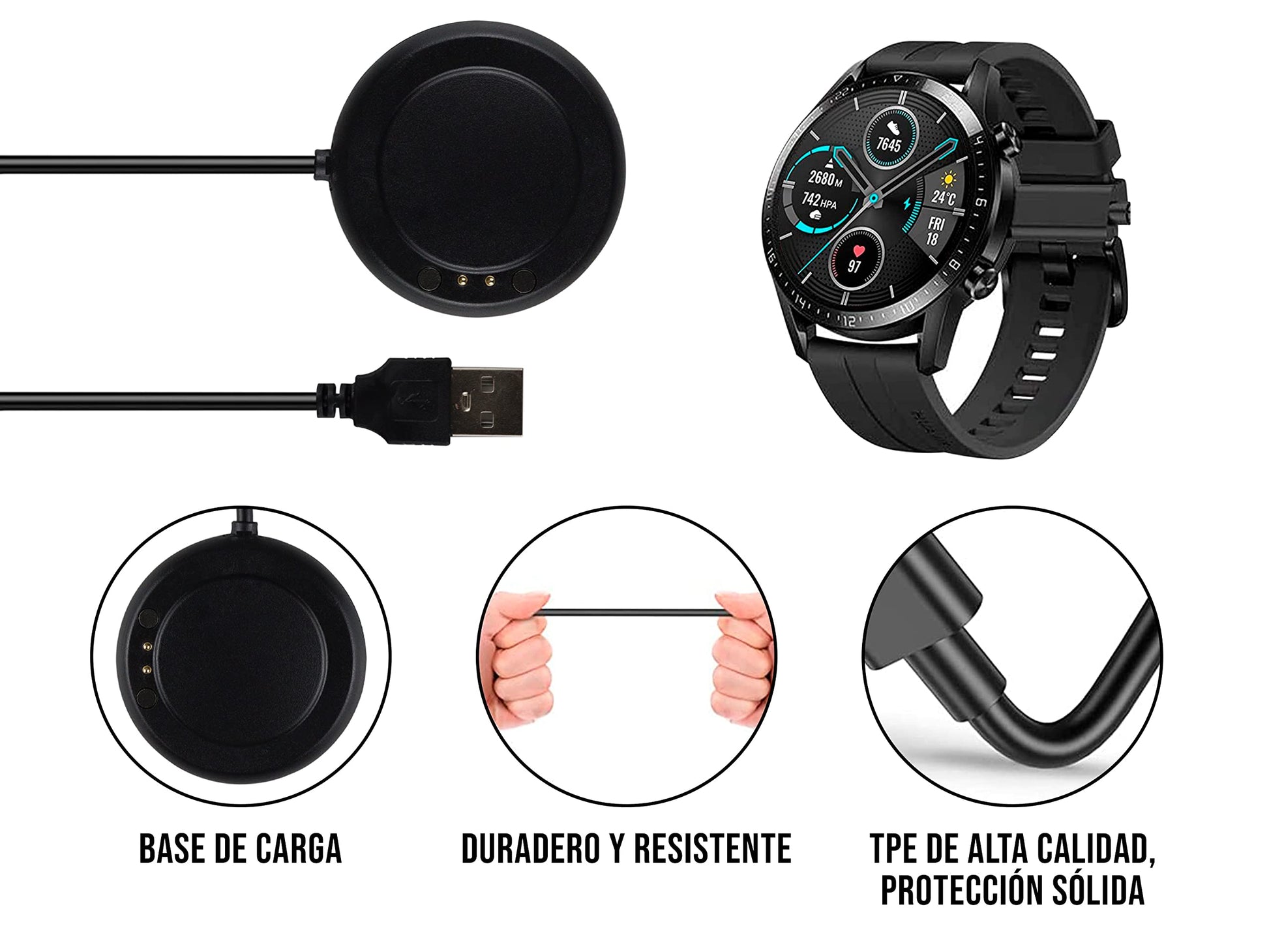 CONTROL EXPERT Cargador para Smartwatch T500, T100, T500PLUS X7 W67 Repuesto