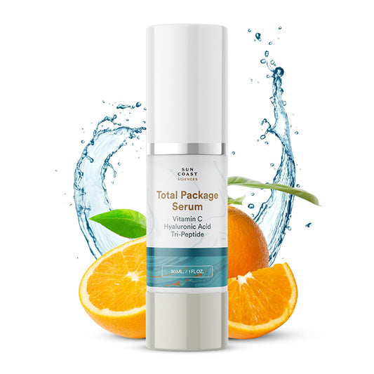 SUN COAST SCIENCES Sun Coast Sciences - Suero facial con paquete completo, todo en uno, con vitamina C, ácido hialurónico y péptidos, súper suero facial antienvejecimiento para arrugas, iluminador y