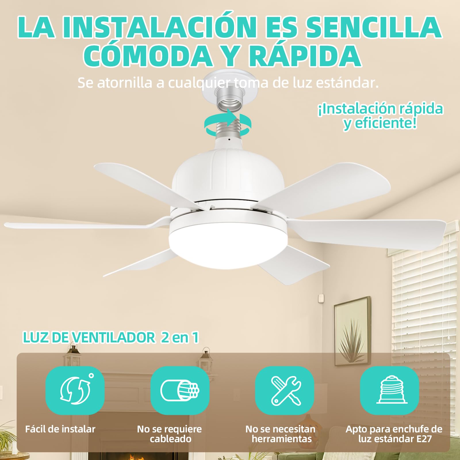 Ventilador de Techo con Luz Blanco Control Remoto Brillo Regulable 3000K-6500K 40W Tres Velocidades