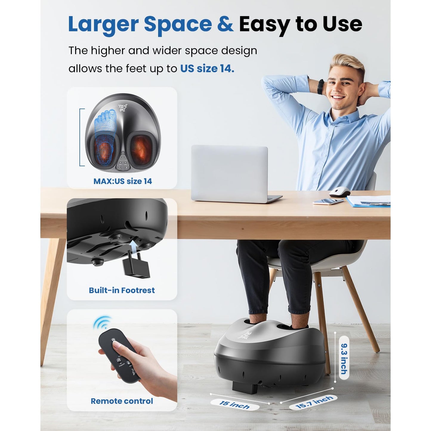 BOB AND BRAD Máquina masajeadora de pies con calor y control remoto, masajeador eléctrico de pies Shiatsu con 4 niveles, alivia la fascitis plantar y el dolor de neuropatía, se adapta a pies hasta hombres, talla 12