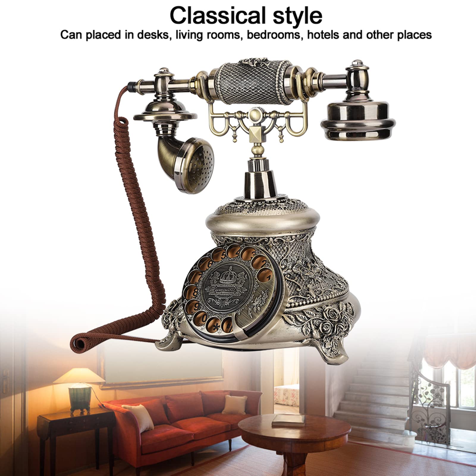 Teléfono Antiguo, Teléfono Giratorio Ms-5700D Resina, Clásico, Antiguo, Tocadiscos, Teléfono Decorativo, Rotación, Teléfono Europeo para Escritorio, Oficina en Casa, Teléfonos de Oficina, Línea Fija